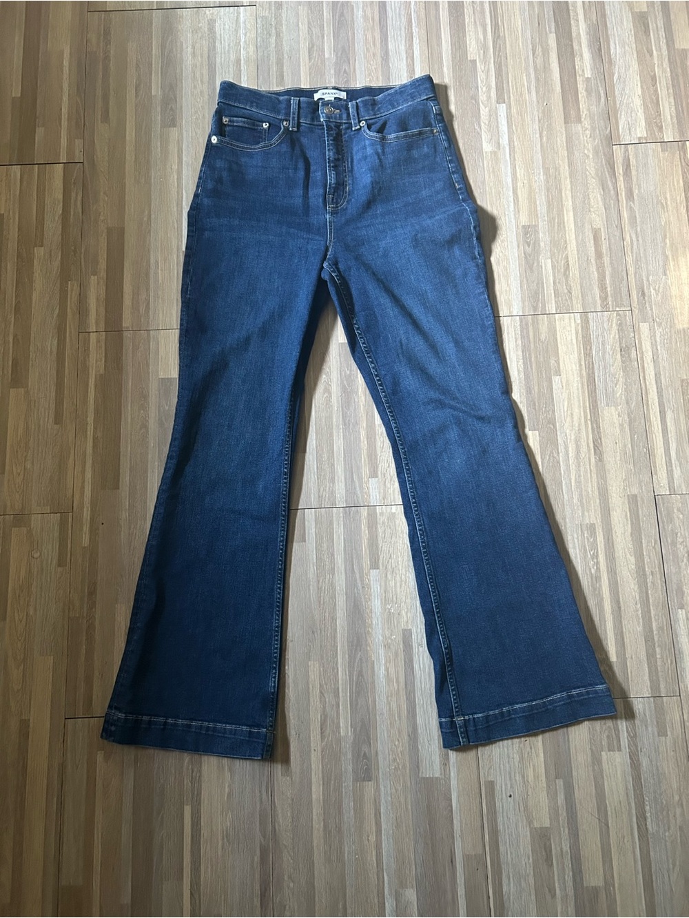 SPANX Dark Blue Flare Pull On Jeans High Rise Size 12